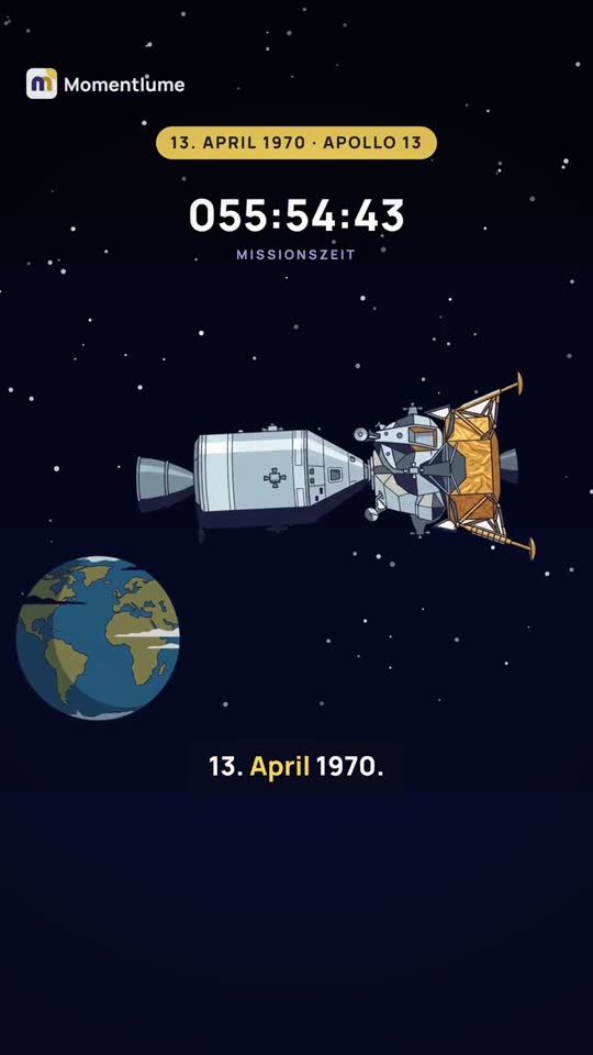 Das Raumschiff Apollo 13 im All, darunter die Erde
